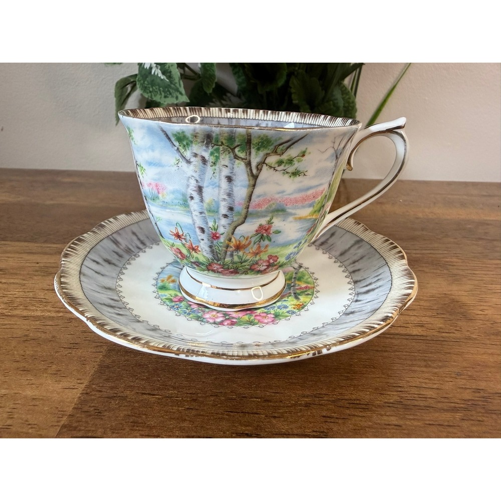 Royal Albert Silver Birch Teacup & Saucer Bone China England Scenic Tea Cup